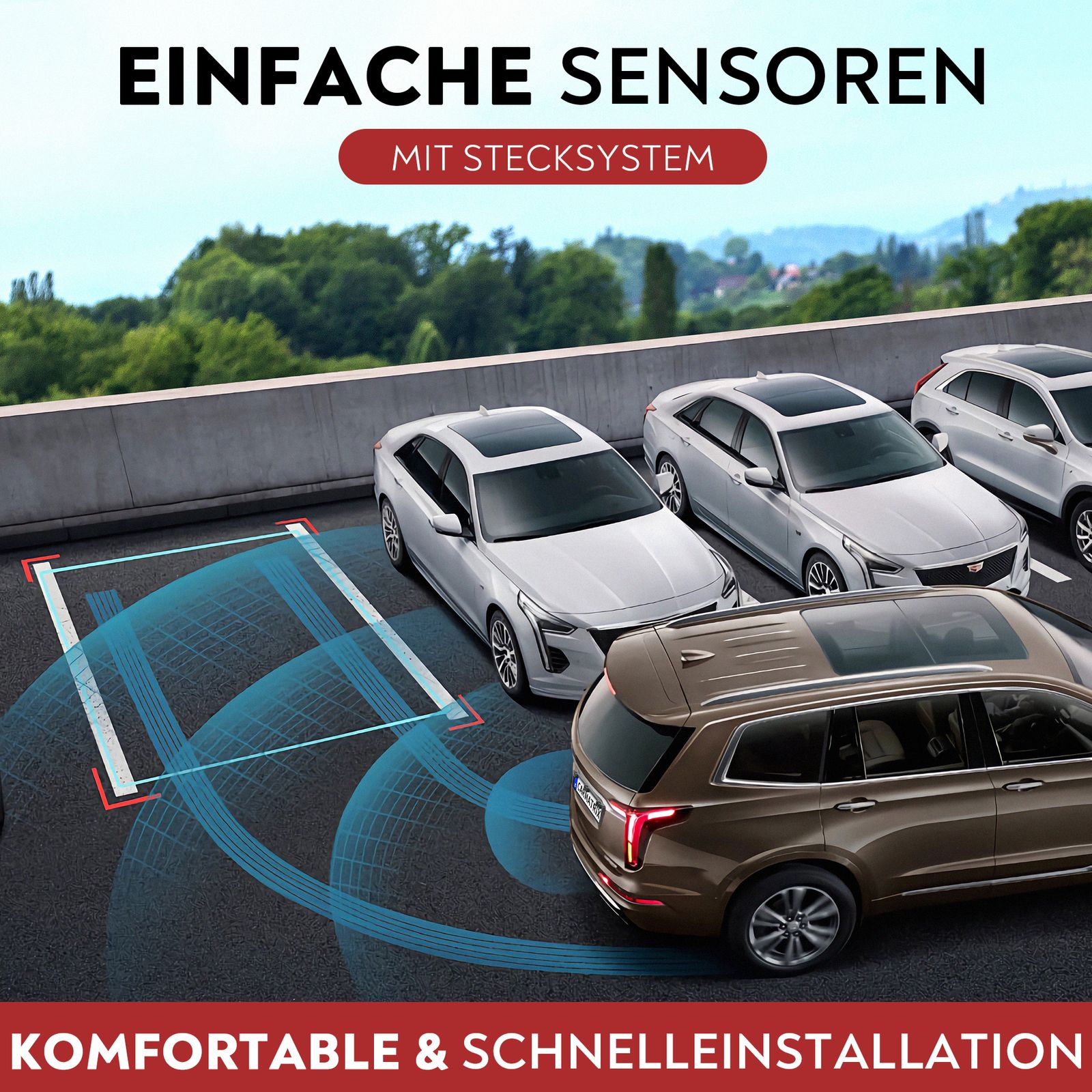 CARMATRIX Einparkhilfe Kfz-Kennzeichen Nummernschild mit drei PDC Sensoren KFZ mit Summer Ton