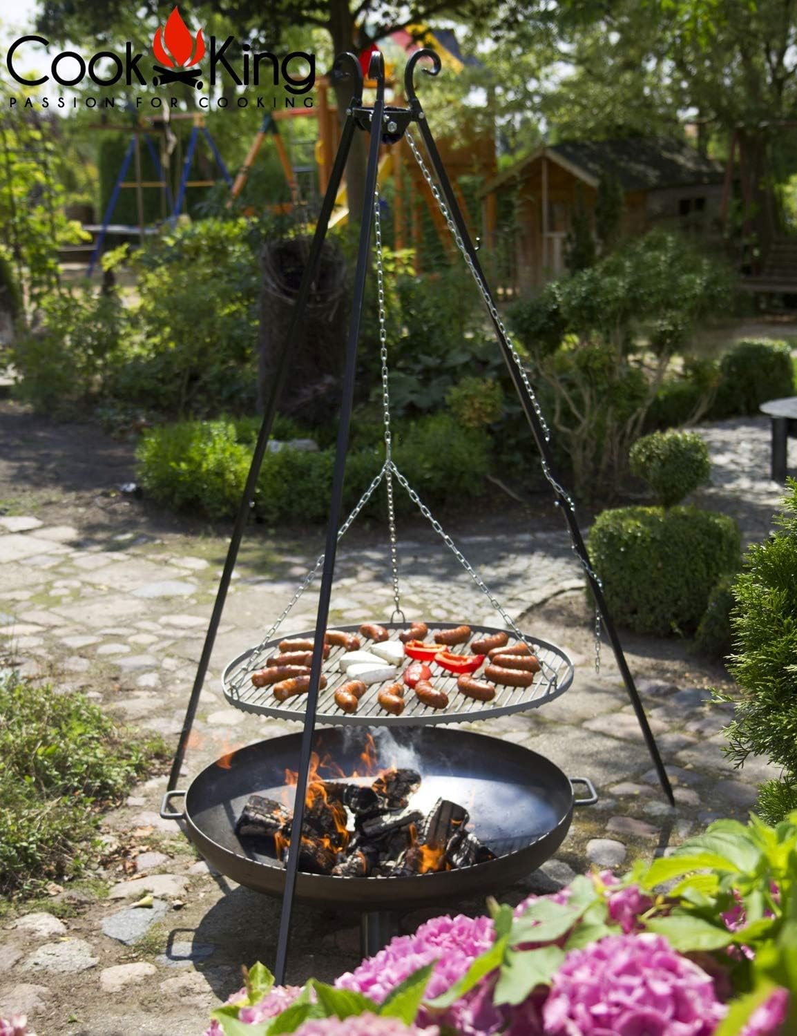 Set: Dreibein H 180 cm mit Grillrost Ø 80 cm Edelstahl + Feuerschale 