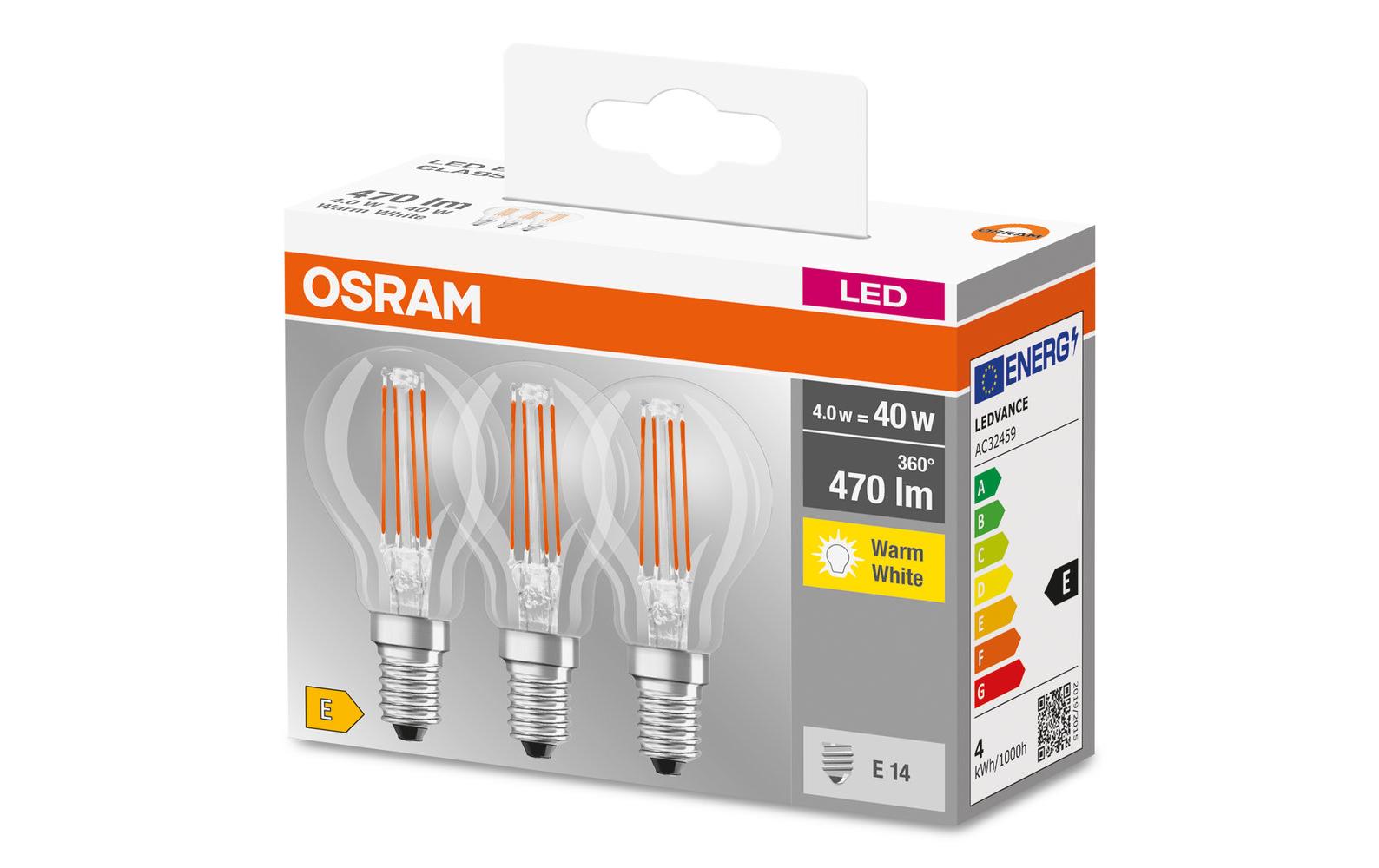 Lampe Base Filament 4W, E14 Warmweiss, 3er BoxFilamentleuchtmittel
