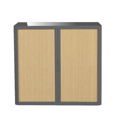 Armoire basse à rideaux EASY OFFICE - 110 x 104 x 41,5 cm - Corps et poignée anthracite - Rideaux imitation hêtre