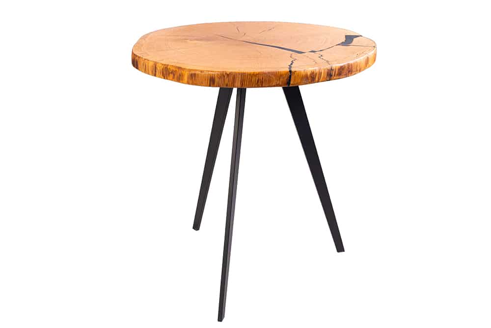 Runder Couchtisch ARBOR 55cm natur Eiche Massivholz schwarz Metall Beistelltisch