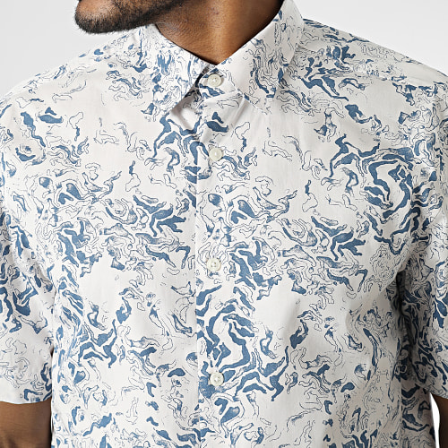 Chemise Manches Courtes Relax Water Beige Clair Bleu Marine