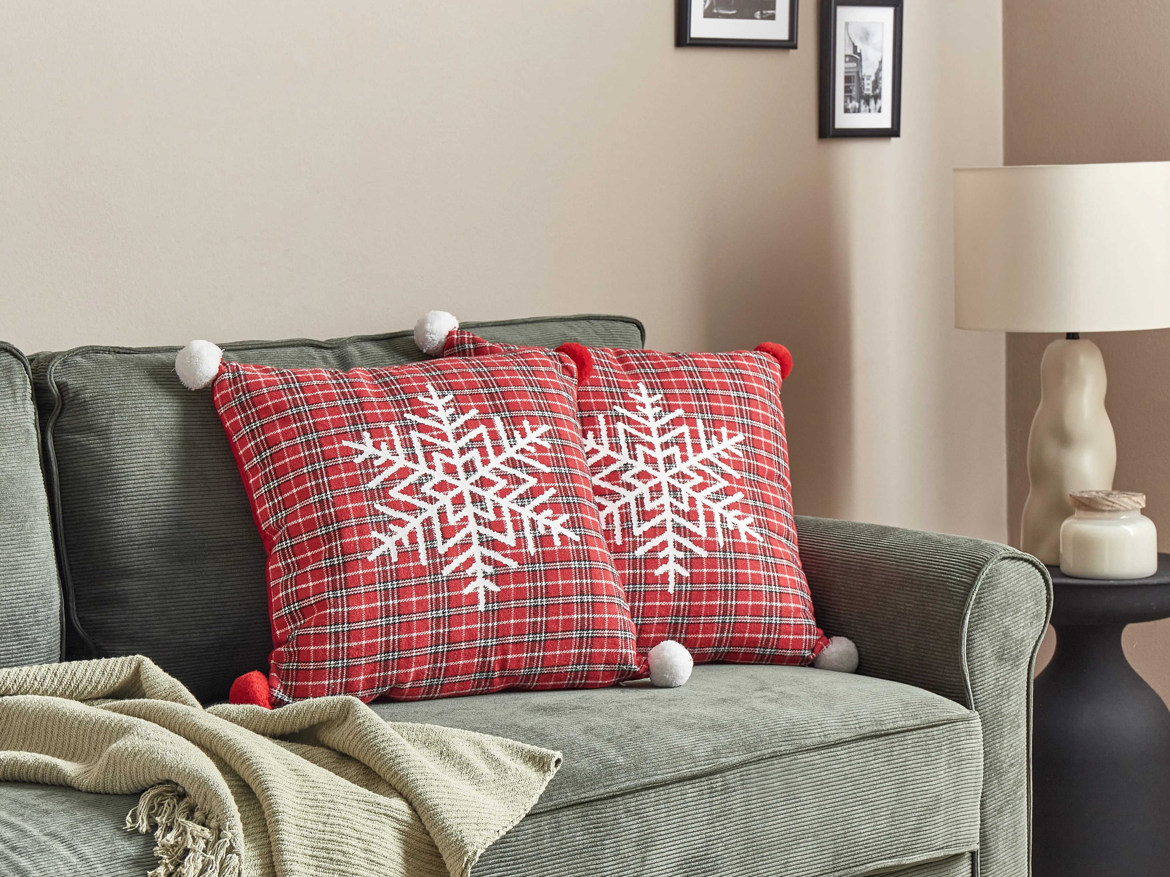 Set van 2 sierkussens LONICERA 45 x 45 cm Rood kerstmotief
