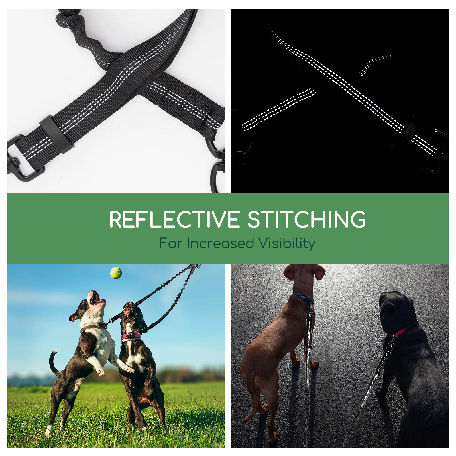 Guia dupla Nobleza para cães, guia dupla antiemaranhamento, acoplador refletor giratório 360° com comprimento ajustável para dois cães, divisor de guia dupla resistente para treinamento e passeio de 2 cães.