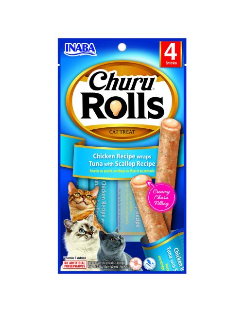 Inaba Churu Rolls - Kattensnack - Kip Tonijn Jacobsschelp 15 g 4 stuks