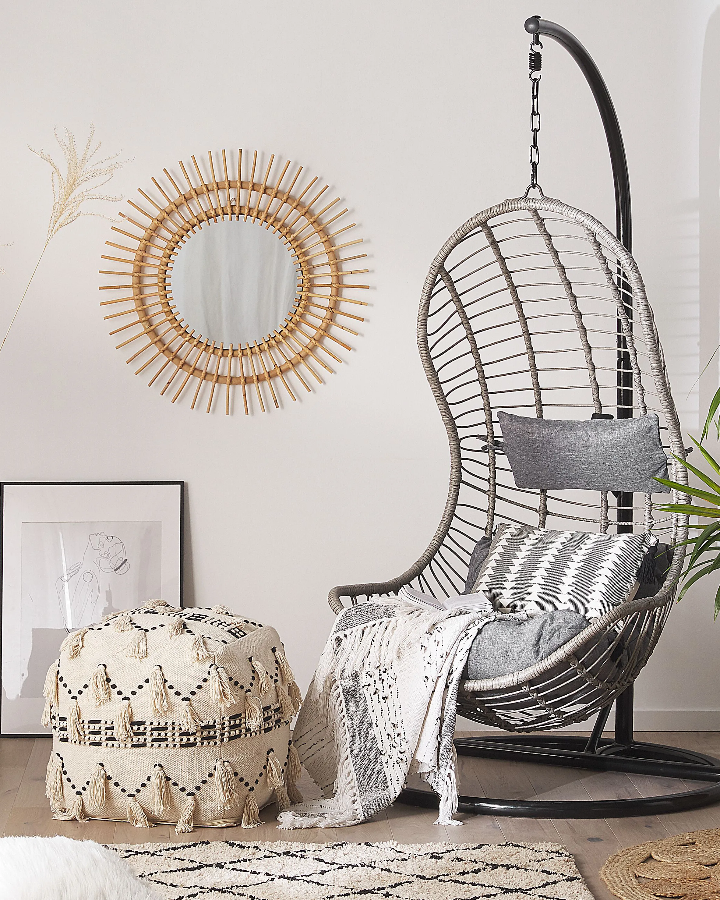 Hangstoel met standaard PINETO PE rotan Grijs