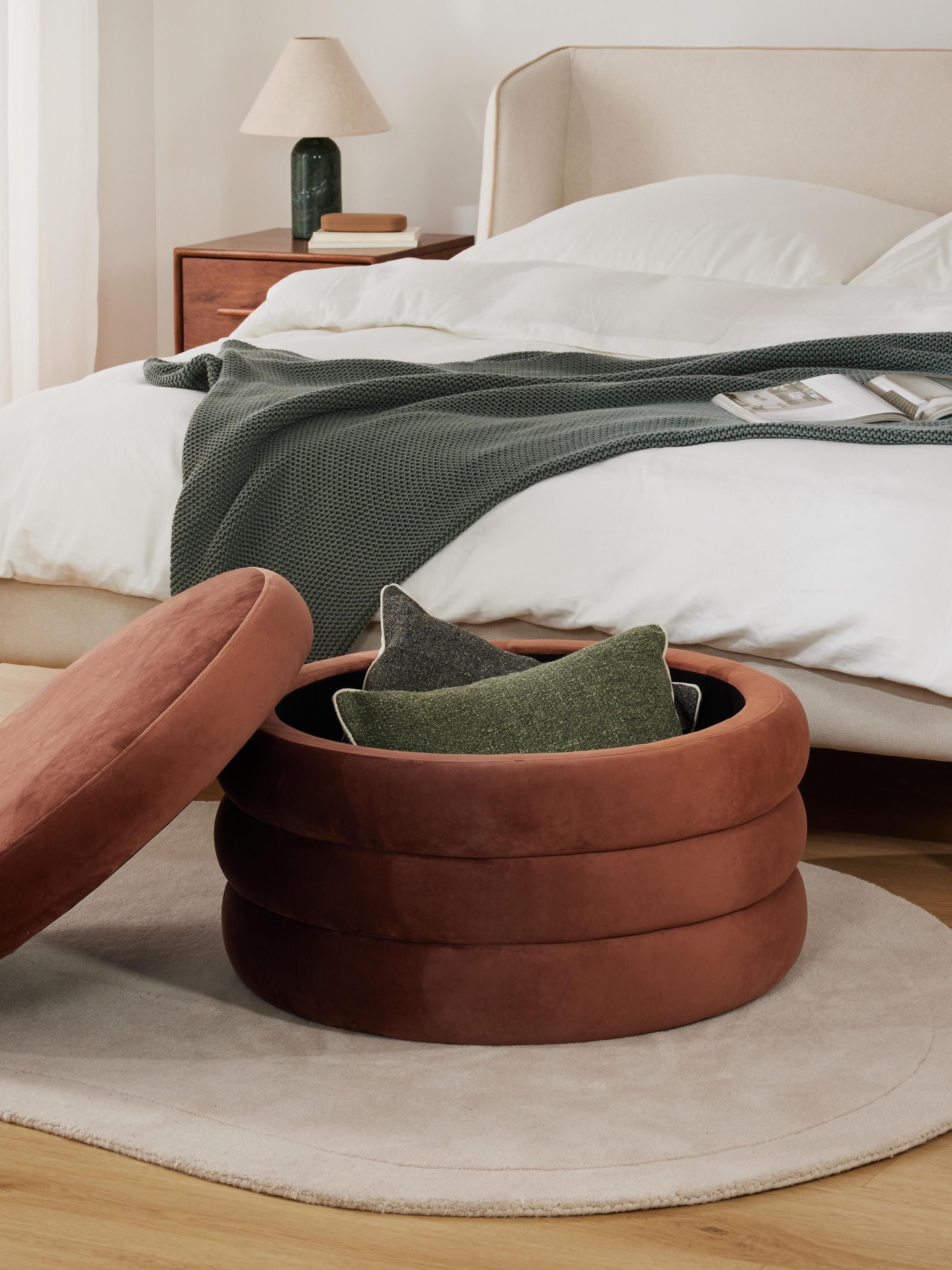 XL fluwelen poef Alto met opbergruimte