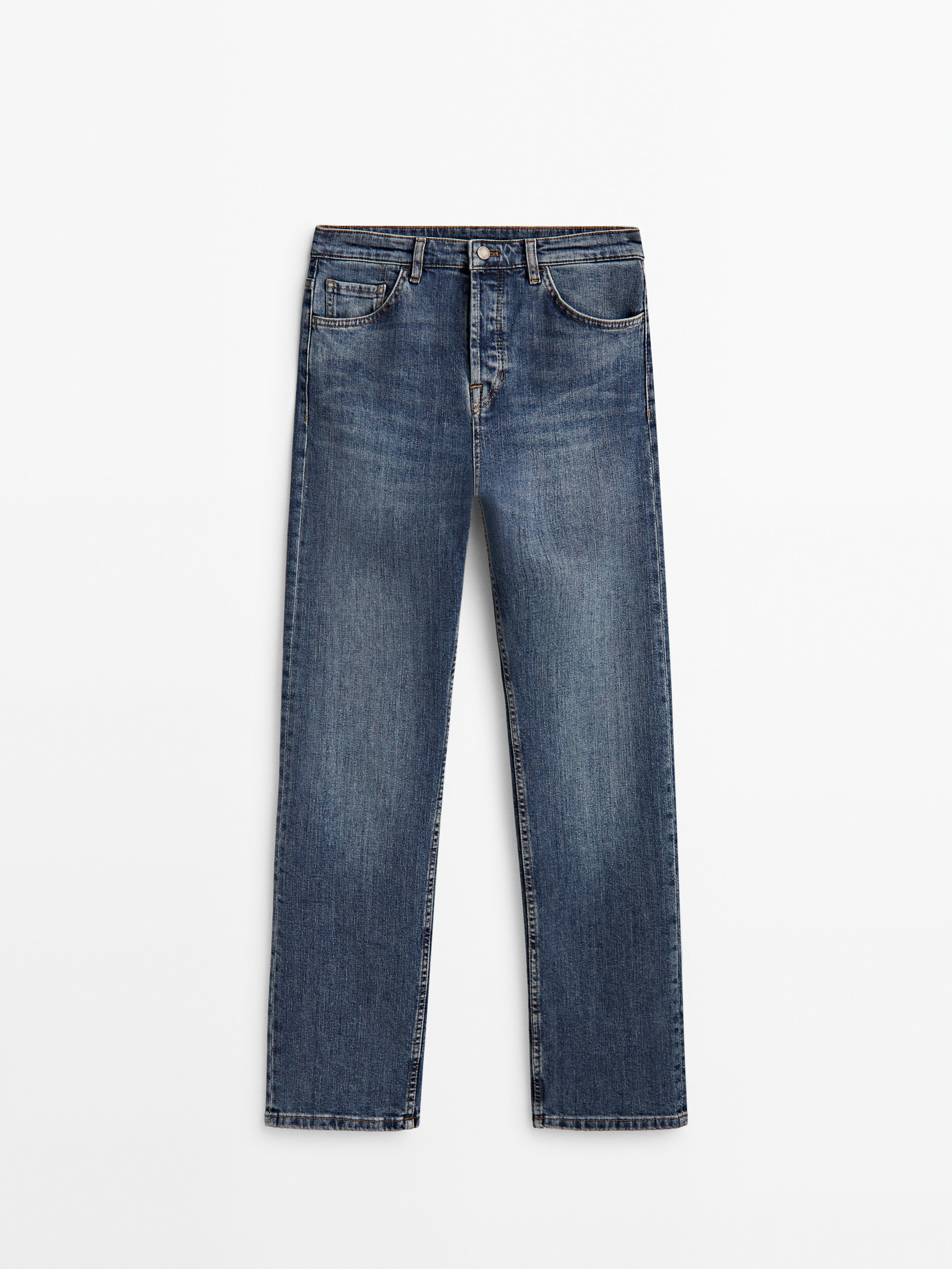 Calça Jeans de Corte Reto e Altura Média - AZUL MÉDIO