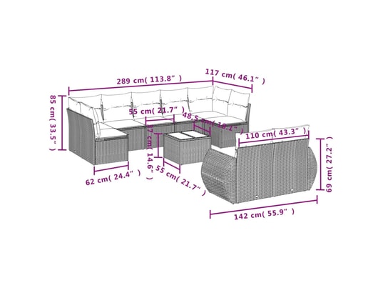 VIDAXL - Salon extérieur Salon de jardin 10 pcs avec coussins noir résine tressée