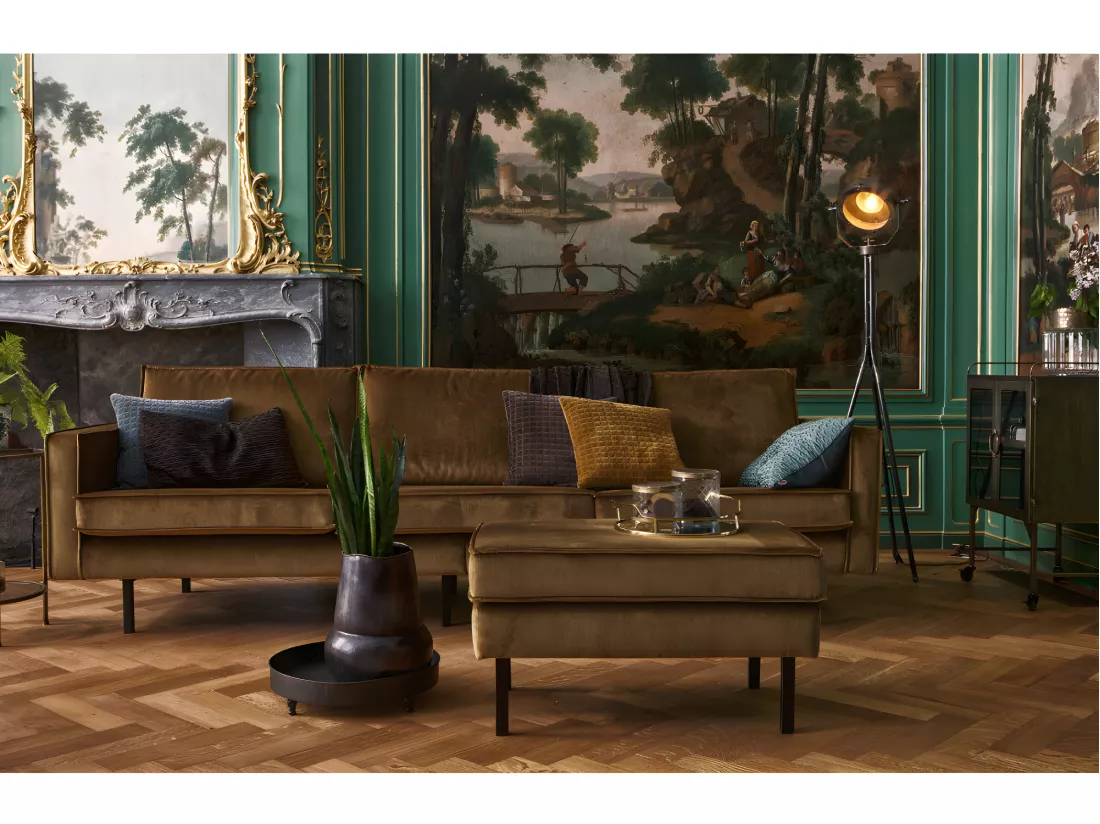 Bronco - Grand canapé 4 places vintage velours - Bronze
