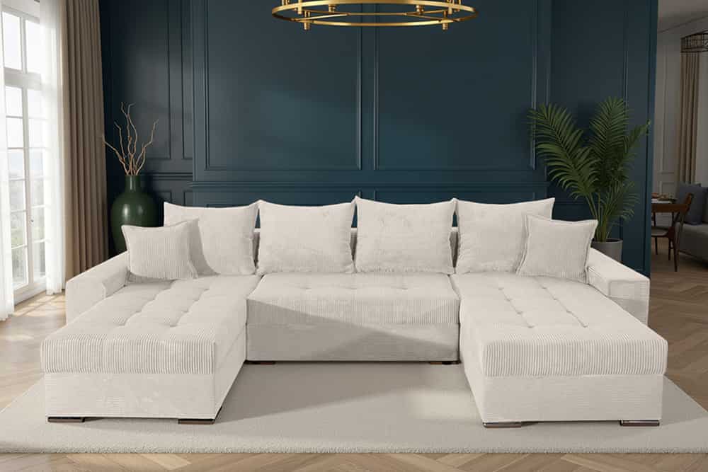 XXL Wohnlandschaft LODGE 315cm champagner beige Cord Sofa mit Schlaffunktion