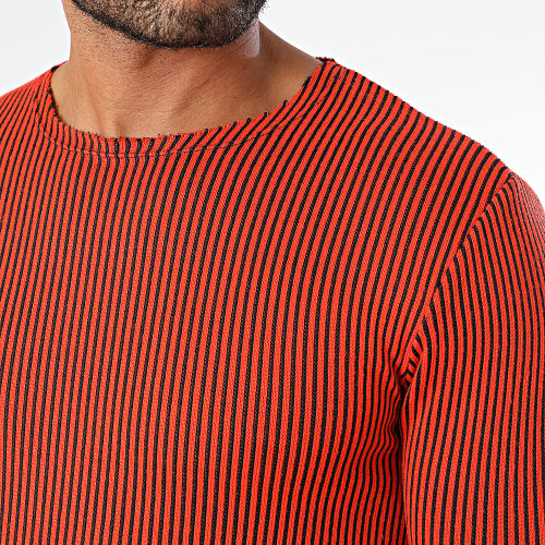 Tee Shirt Manches Longues A Bandes Rouge Noir