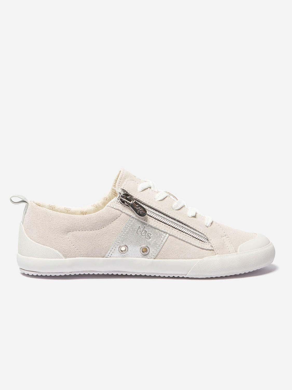 Tennis Femme Zip Latéral Dessus Cuir Velours Blanc
