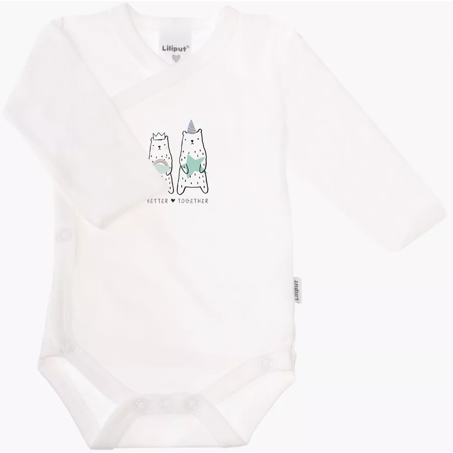 Liliput Langarm-Wickelbody 2er-Pack Happy Elefant und Bären weiß