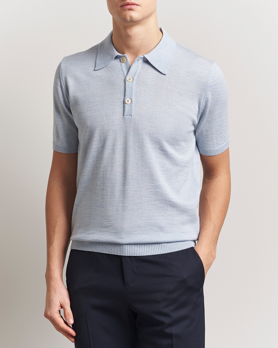 Stenströms Knitted Merino Polo Light Blue