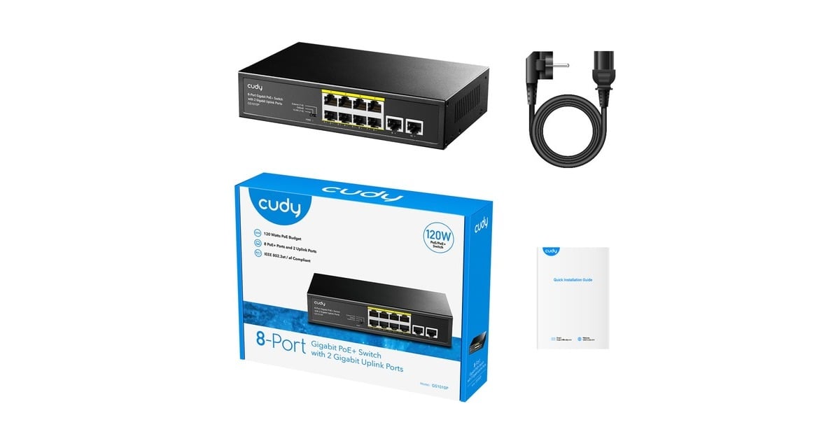 Cudy8-Port Gigabit PoE+ Switch with 2 Gigabit Uplink Ports  (Zwart)