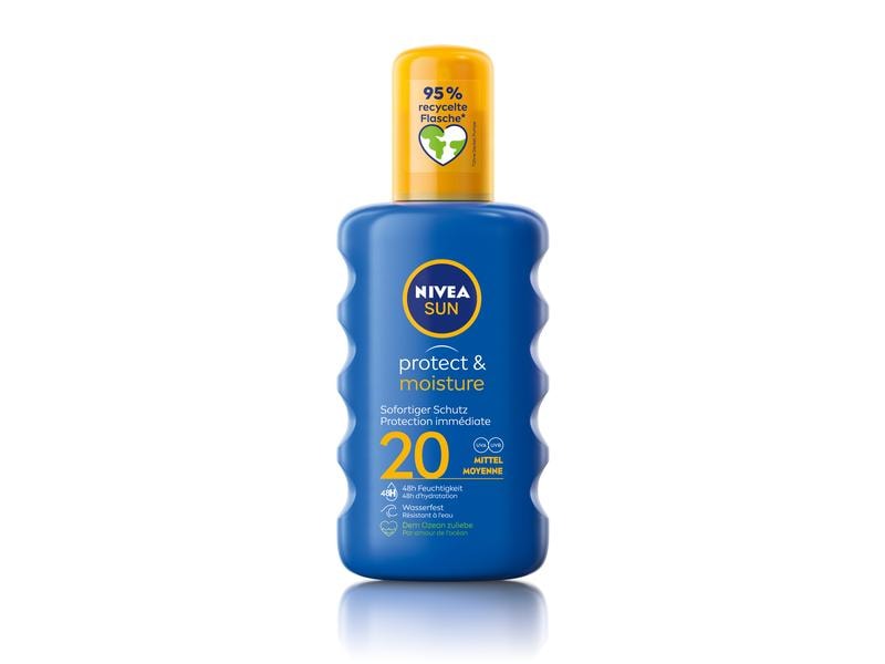 NIVEA SUN Sonnenspray Protect and Moisture LSF 20 200 ml Feuchtigkeitsspendende Sonnencreme mit extrem hohem Schutz