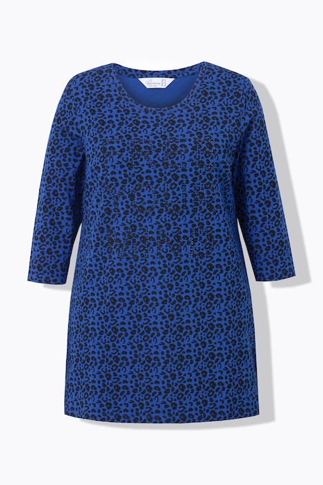 Longshirt, Leomuster, Glitzer-Statement, 3/4-Ärmel