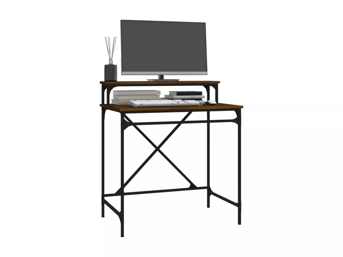 Bureau chêne marron 80x50x90 cm bois d'ingénierie et fer