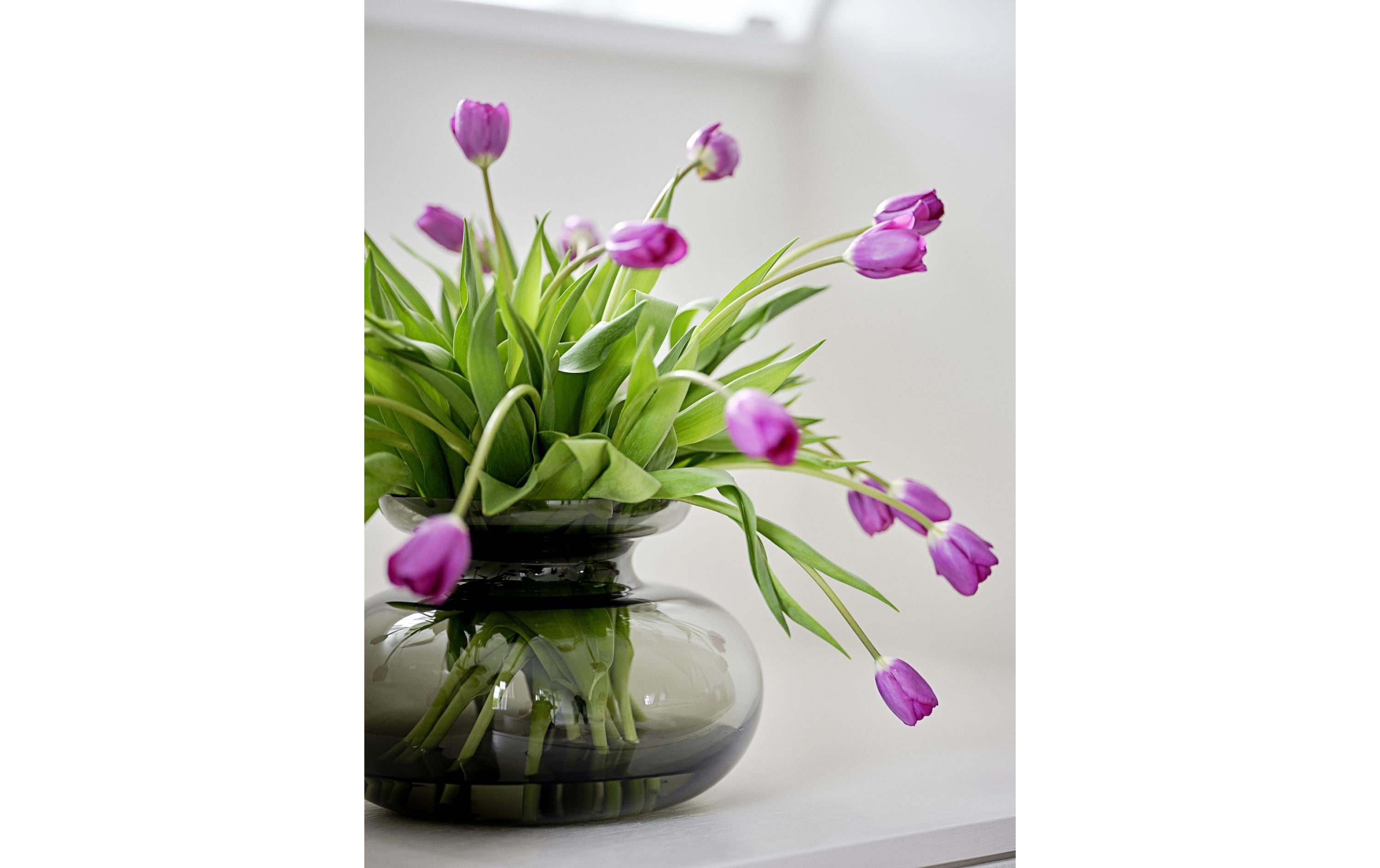 Vase Inu 33 cm, Dunkelgrau<br>Blumenvase aus Glas