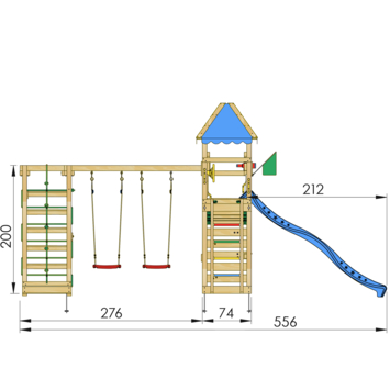 Speeltoestel Jungle Gym Explorer grenen geïmpregneerd met glijbaan blauw en 2-klimrek module