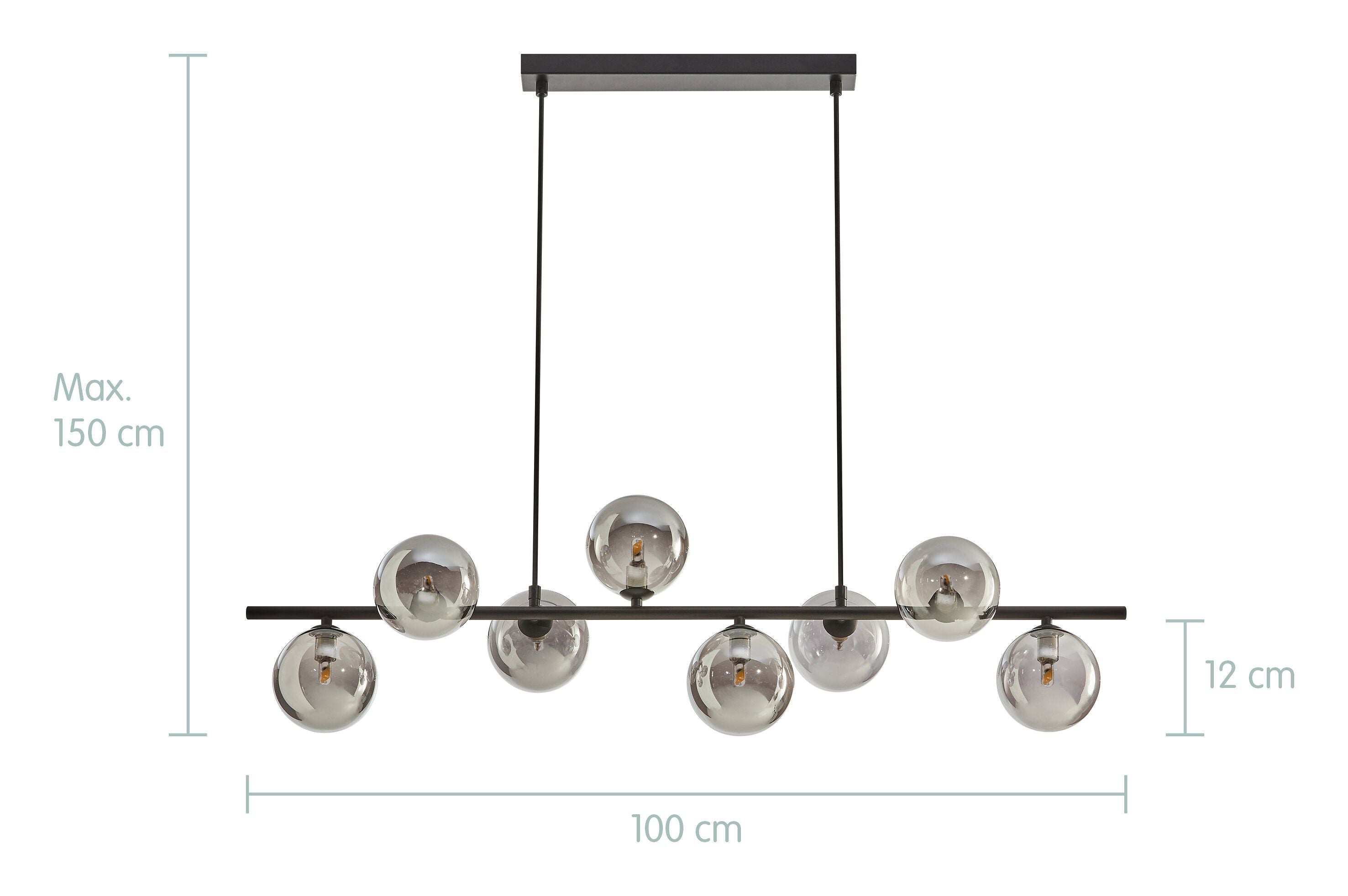 FOSSA Hängeleuchte - Rauchgrau, Schwarz / B: 100.0 cm x T: 12.0 cm x H: 150.0 cm