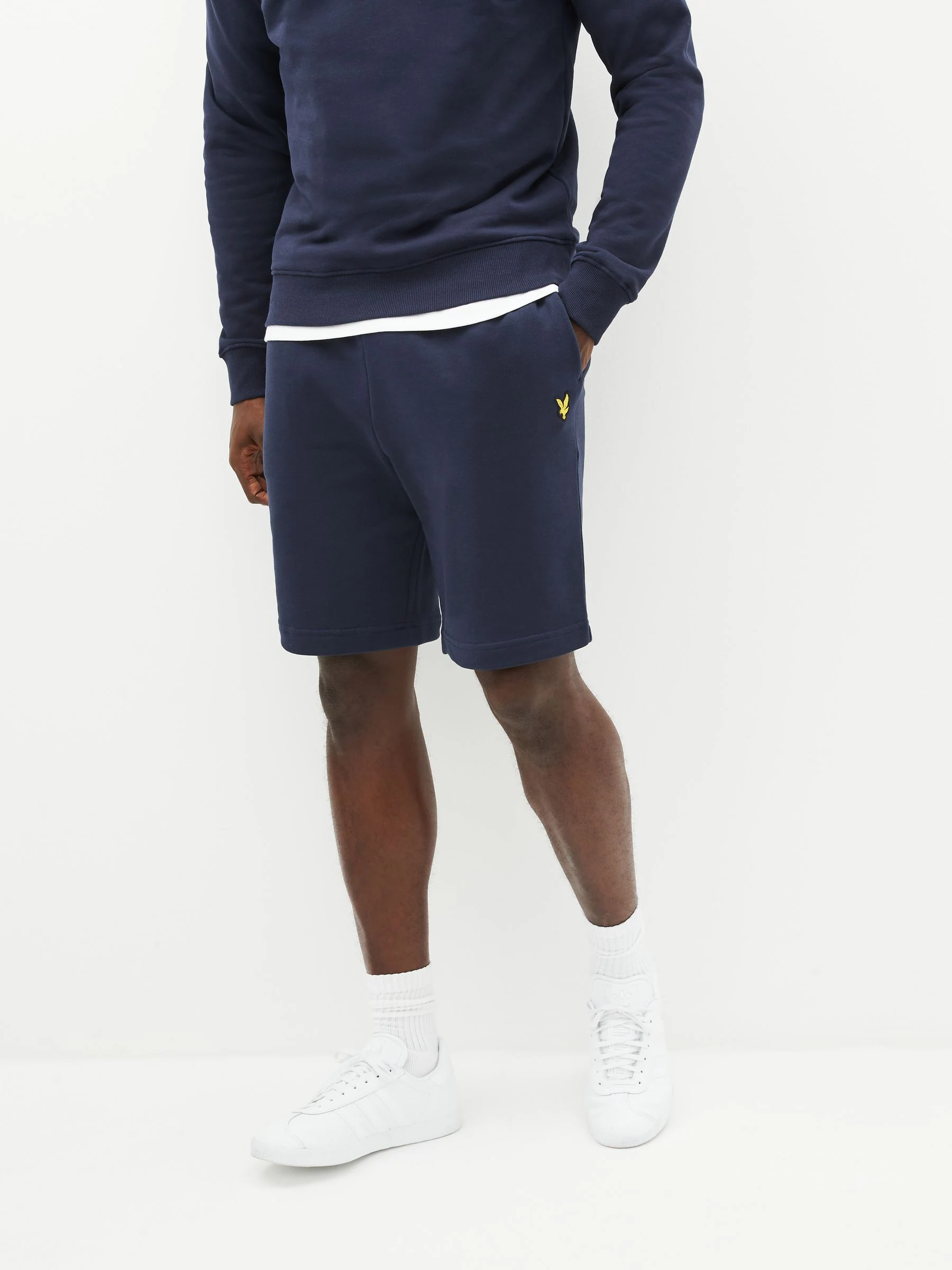 Marineblauw - Lyle & Scott - Jersey short van katoen