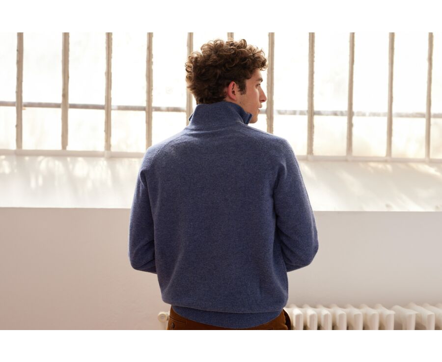 Pull homme laine col zippé Bleu Foncé Chiné - KENNETH