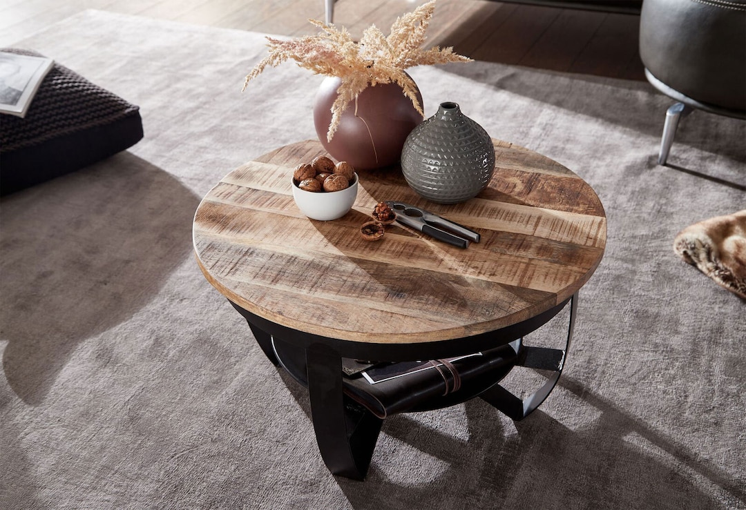 CASAVANTI Couchtisch 60 cm Schwarz Metall/ Mango massiv