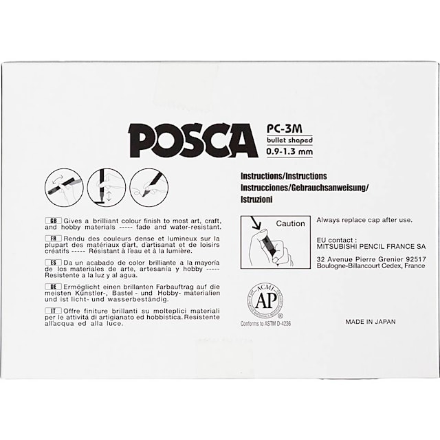 Posca Tusj, nr. PC-3M, strek 0,9-1,3 mm, fine, ass. farger, 12 stk./ 1 pk.