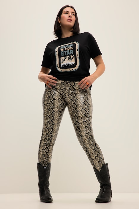 Hose, Skinny Fit, Snake Print, 5-Pocket, Lederoptik