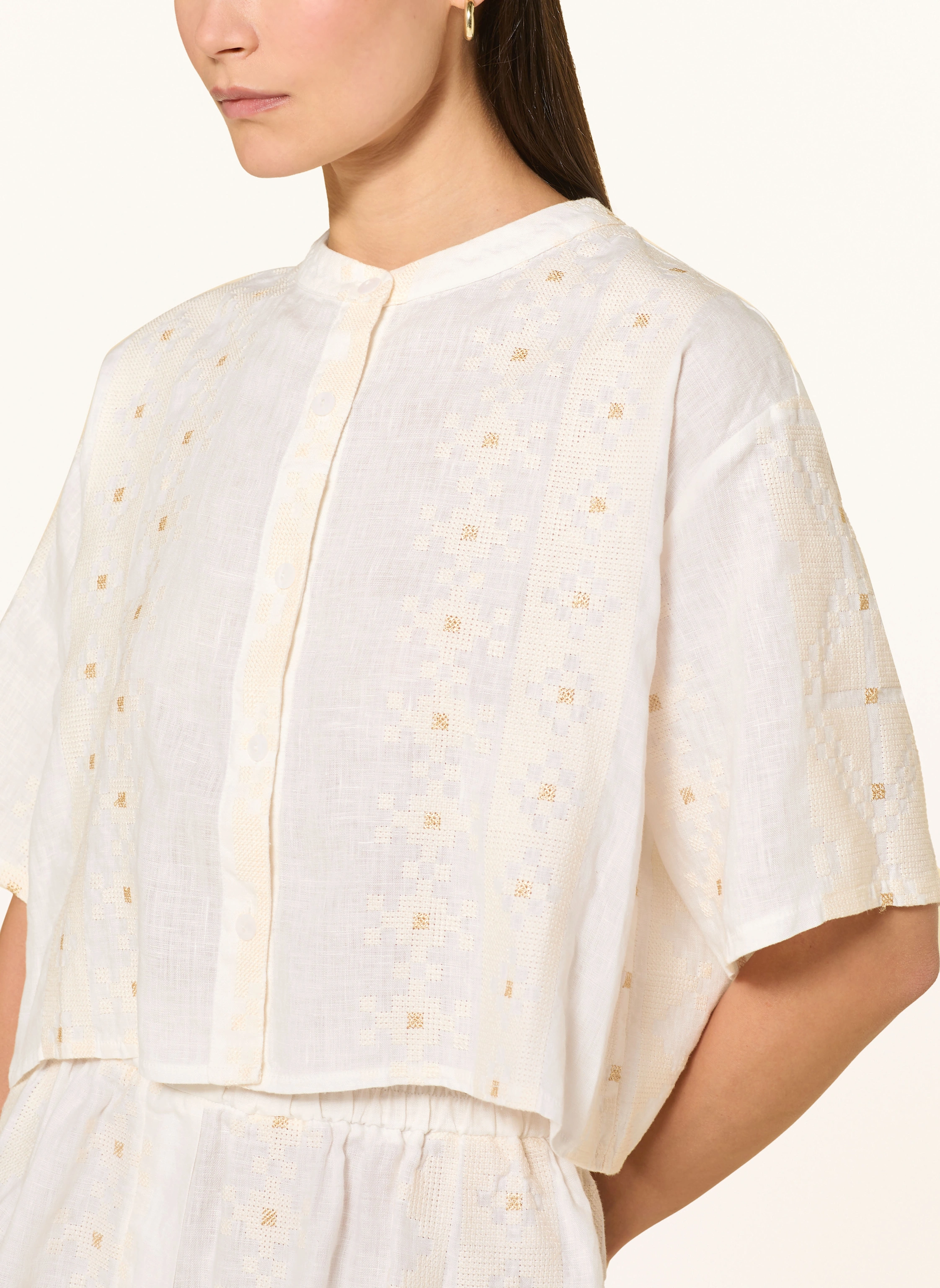 Greek Archaic Kori Cropped-Bluse PIXEL aus Leinen mit Glitzergarn