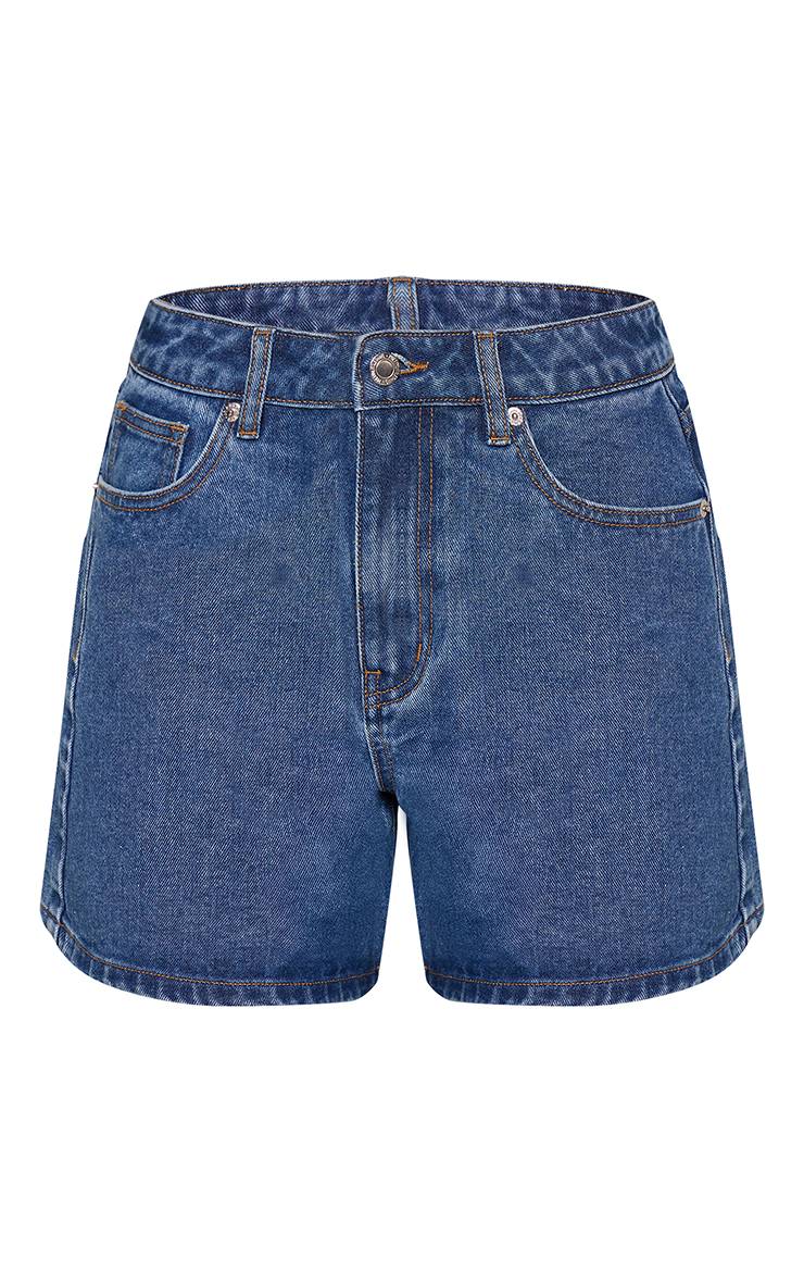 Dark Blue Wash Short Bermuda En Jean Bleu Foncé Taille Mi-haute