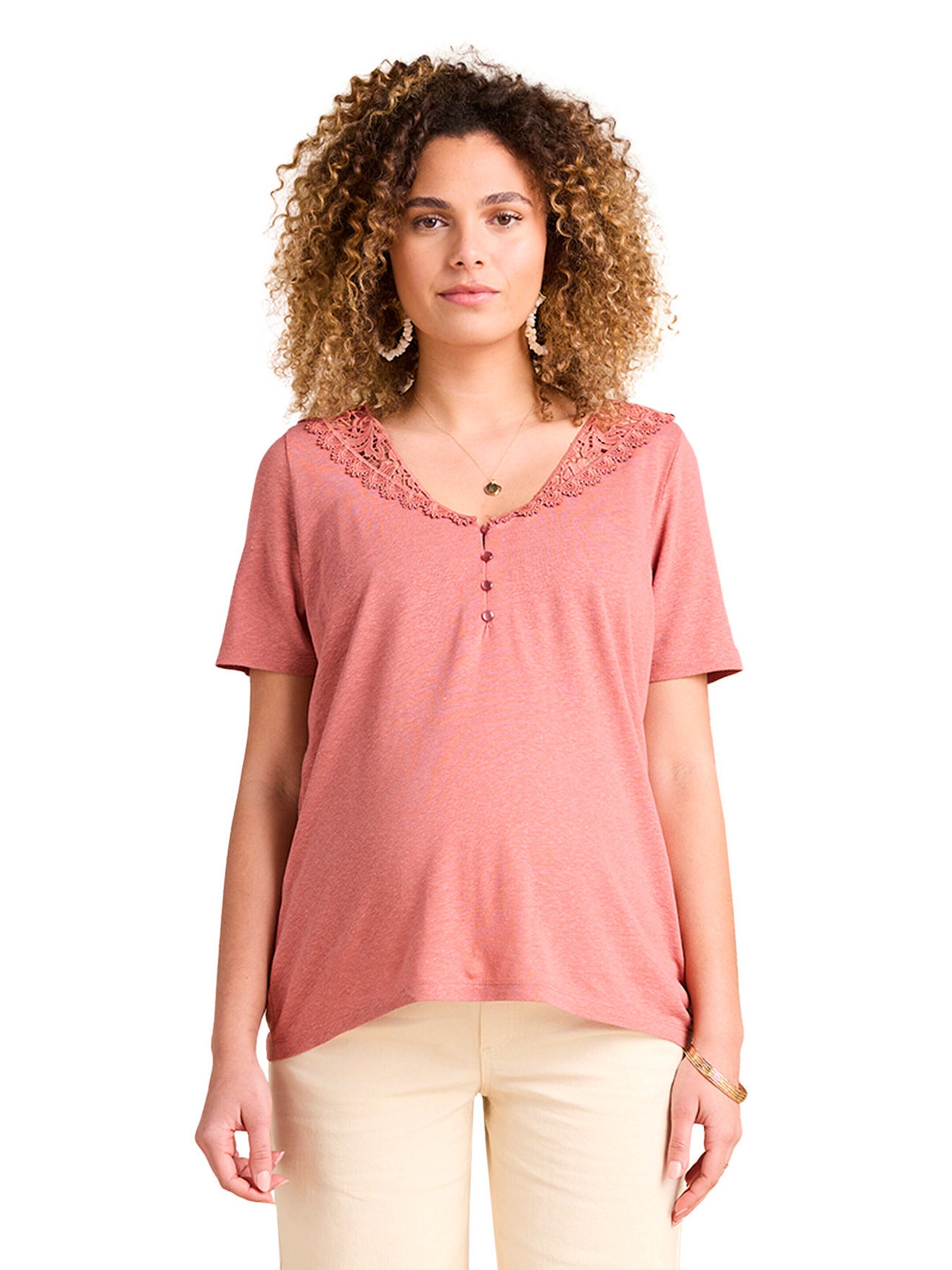 Envie de Fraise Wendbares Umstandsshirt mit Makramee-Spitze terrakotta farbe