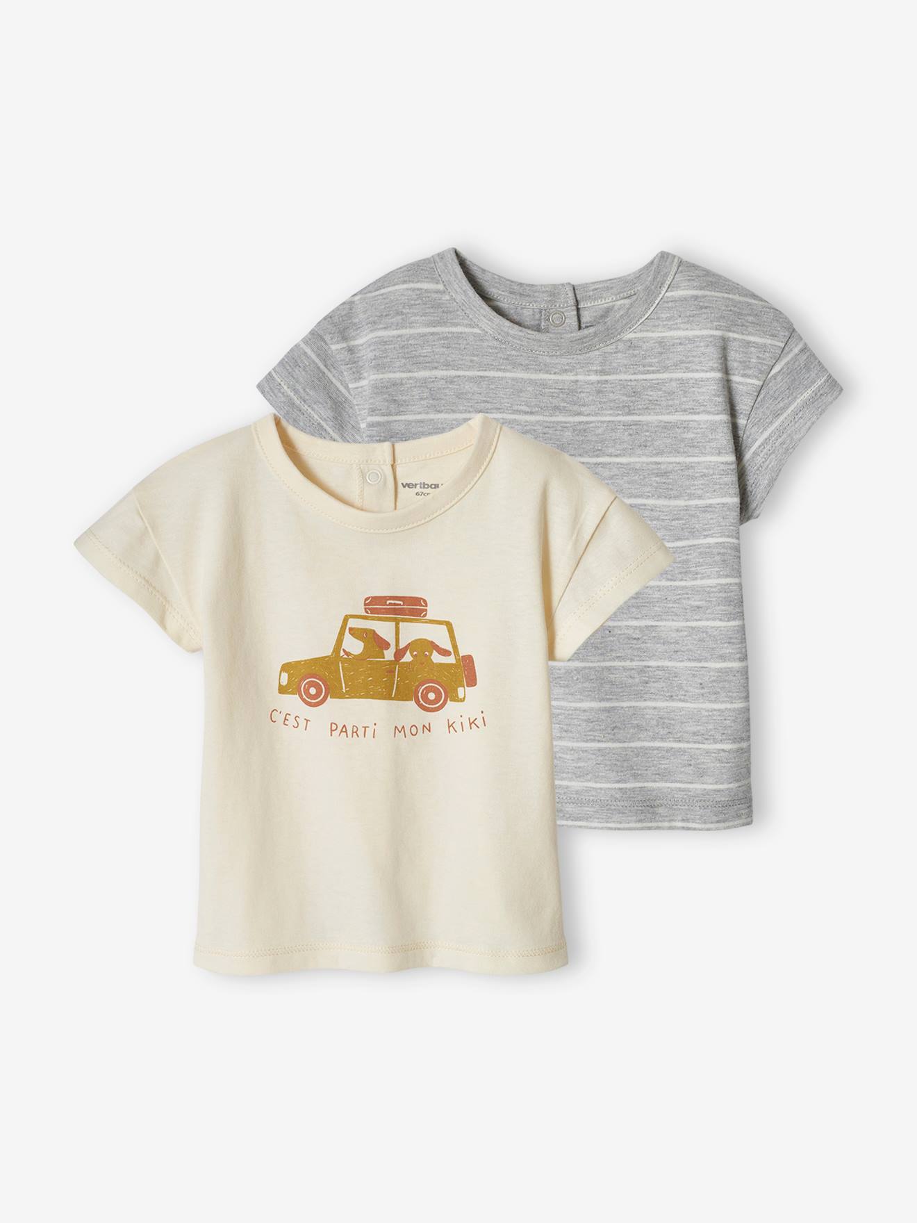 Conjunto de 2 camisetas básicas de manga curta para bebês na cor natural.