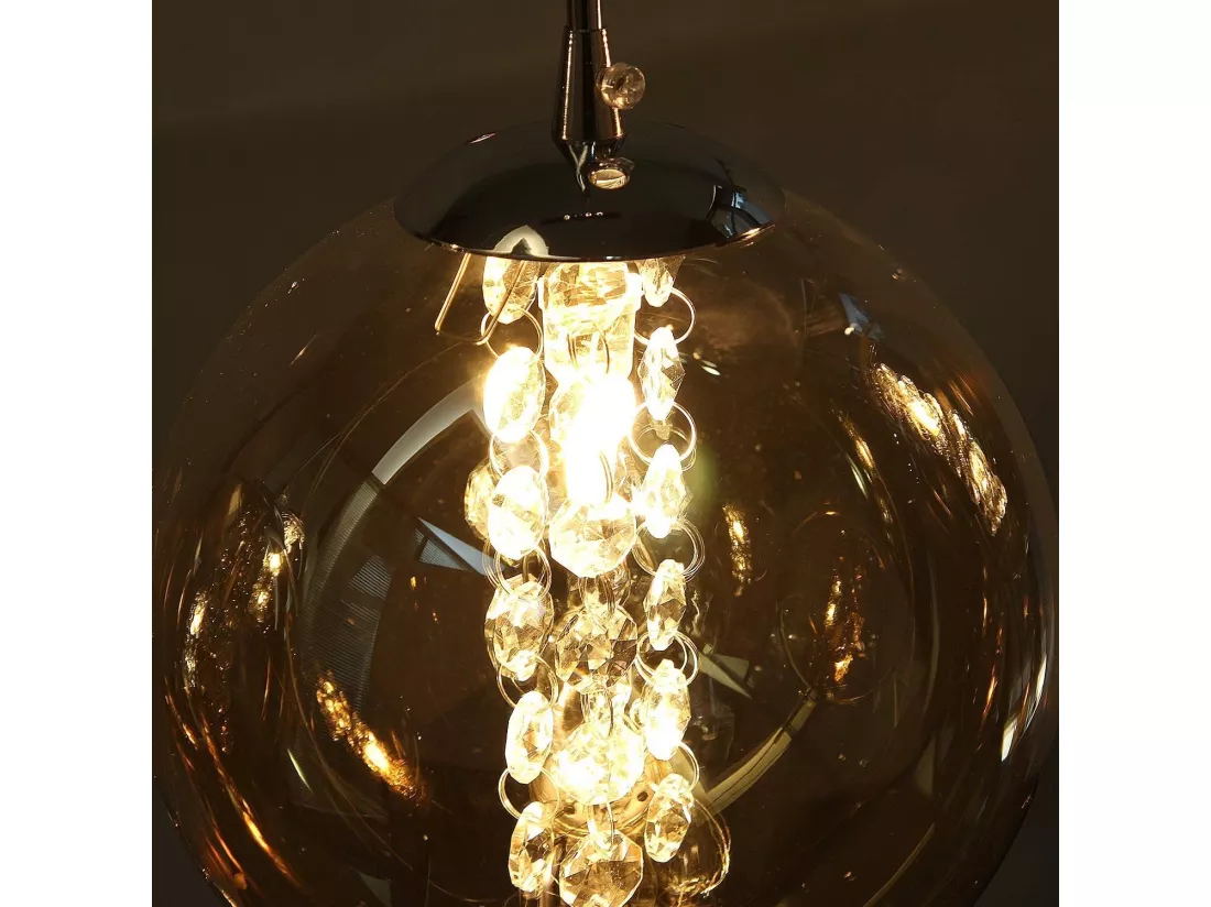 NETTLIFE Suspension verre ambre Diam.70cm G9 réglable en hauteur lampe de table à manger à 4 lampes de ambre lampe de salon de cuisine lampe
