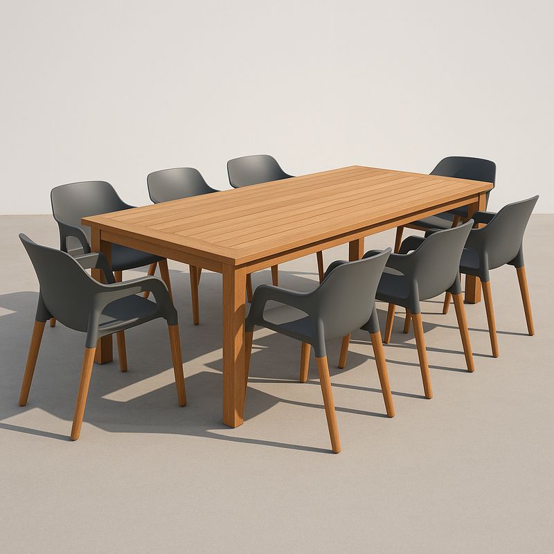 Gartenmöbel-Set rechteckig Esstisch 210x100cm Teakholz mit 8 Stühlen P