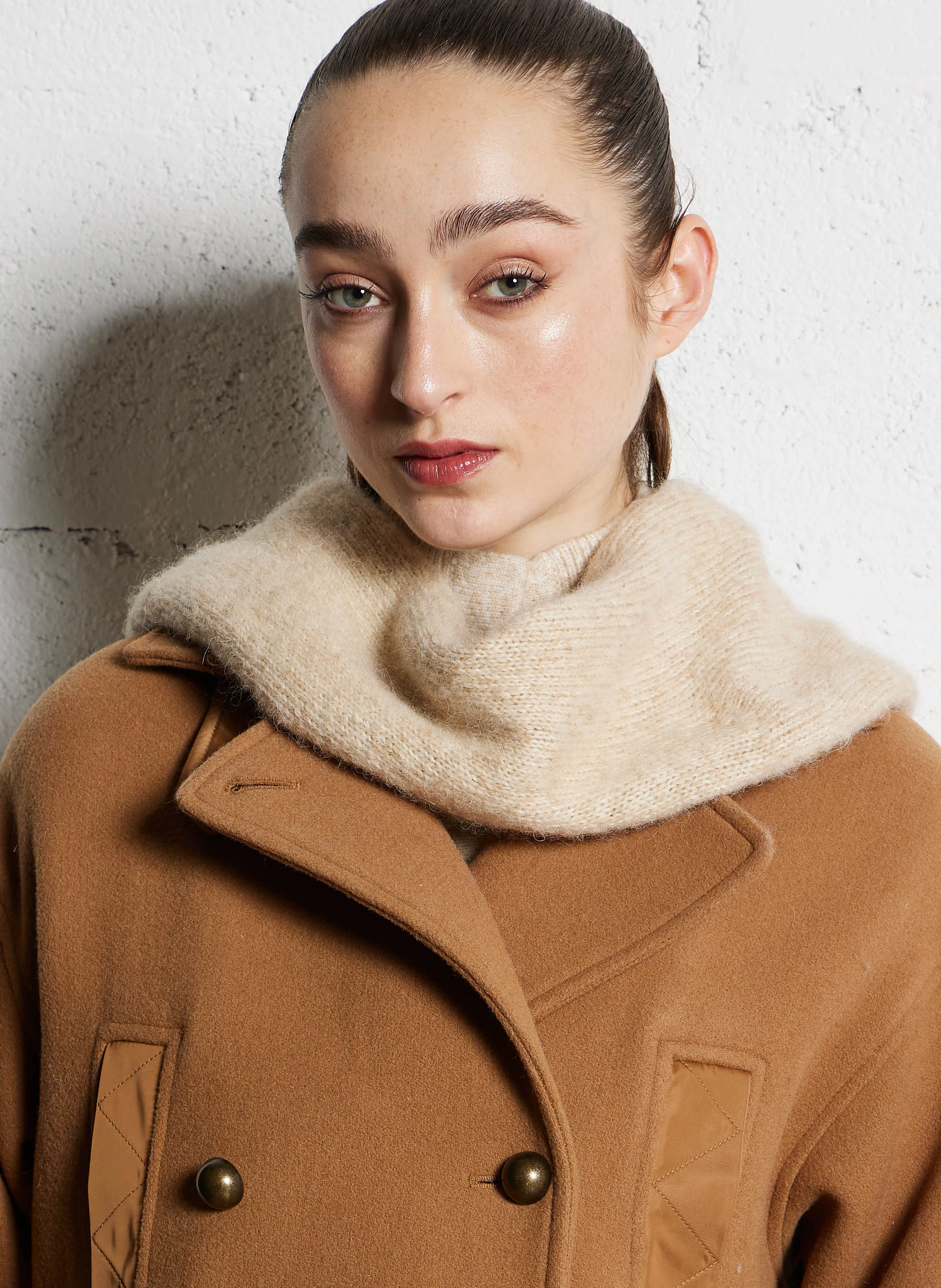 LENNY - Echarpe en laine et coton mélangé | Beige