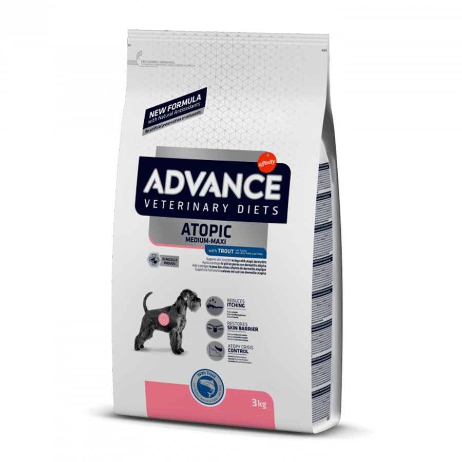 3 kg de ração para cães Advance Veterinary Diets Atopic Medium Maxi com sabor de truta.