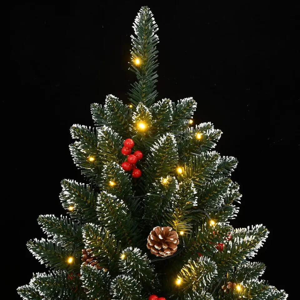 vidaXL - Kunstkerstboom met LED en dennenappels 120 cm - Groen en wit - PVC