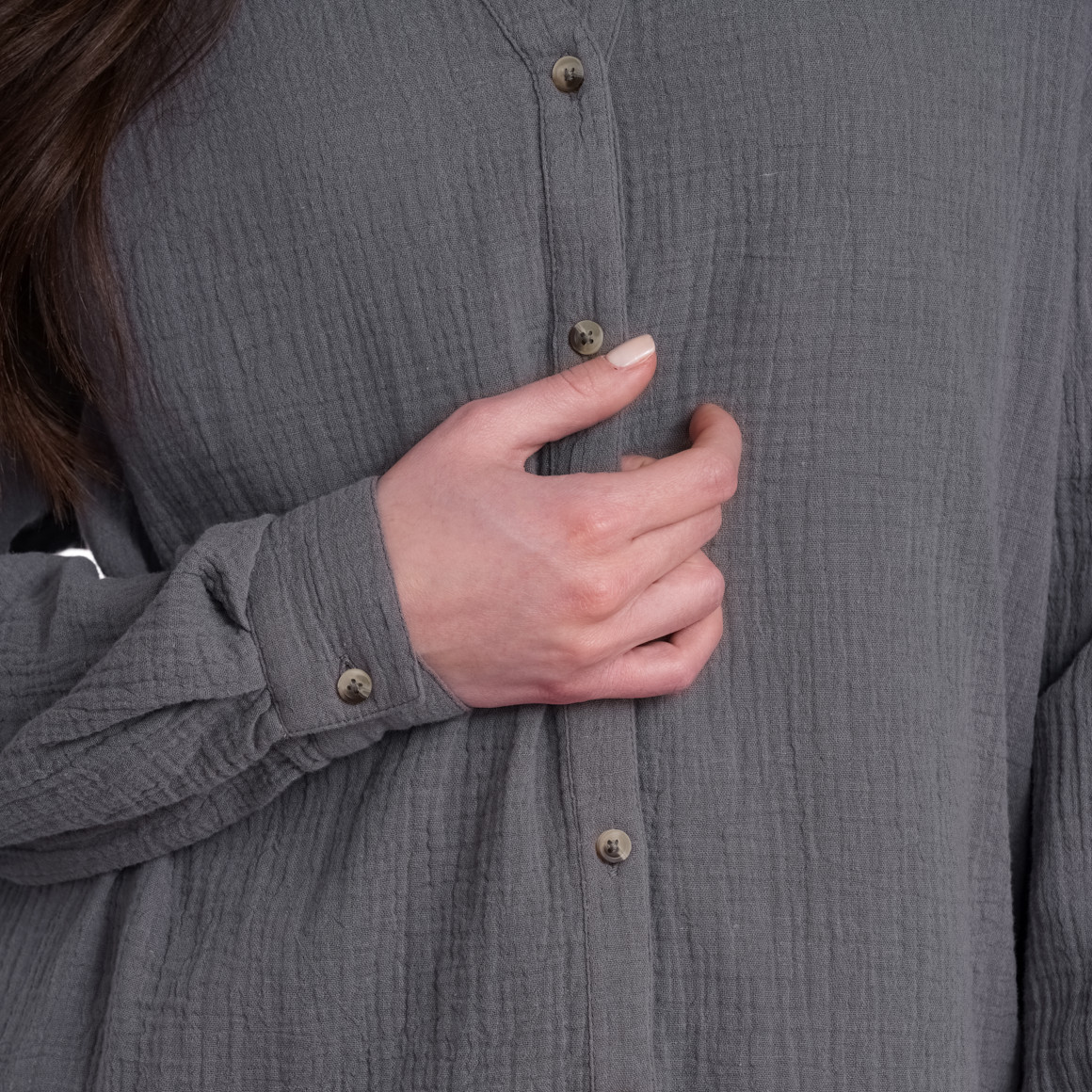 Gina Damen Musselin-Bluse im Oversized-Look grau