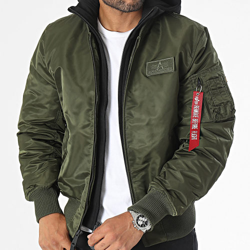 Veste Bomber Capuche MA-1 D-Tec 183110 Vert Kaki Noir
