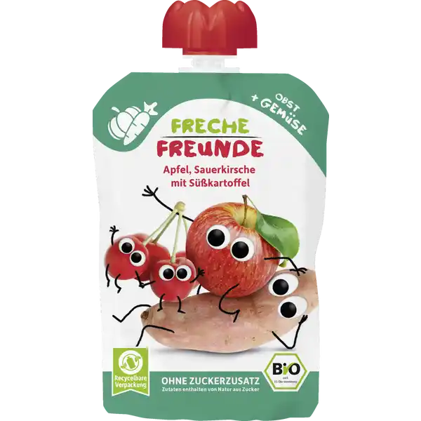 Bio Quetschie Apfel, Sauerkirsche mit Süßkartoffel