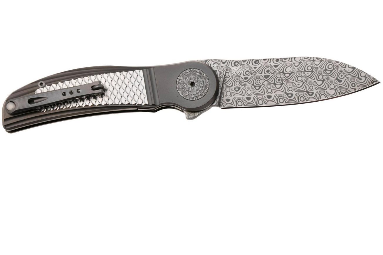 CRKT Monument 4001 Rose Damasteel, Grey Titanium Grey Textured Inlay, zakmes, Michael Walker design