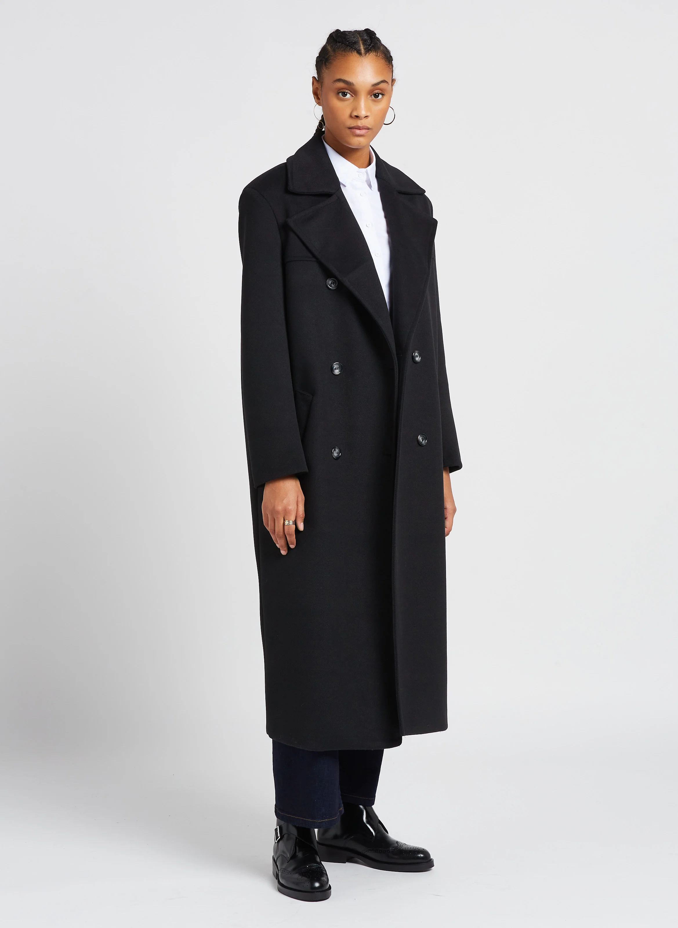 Manteau col tailleur| Noir