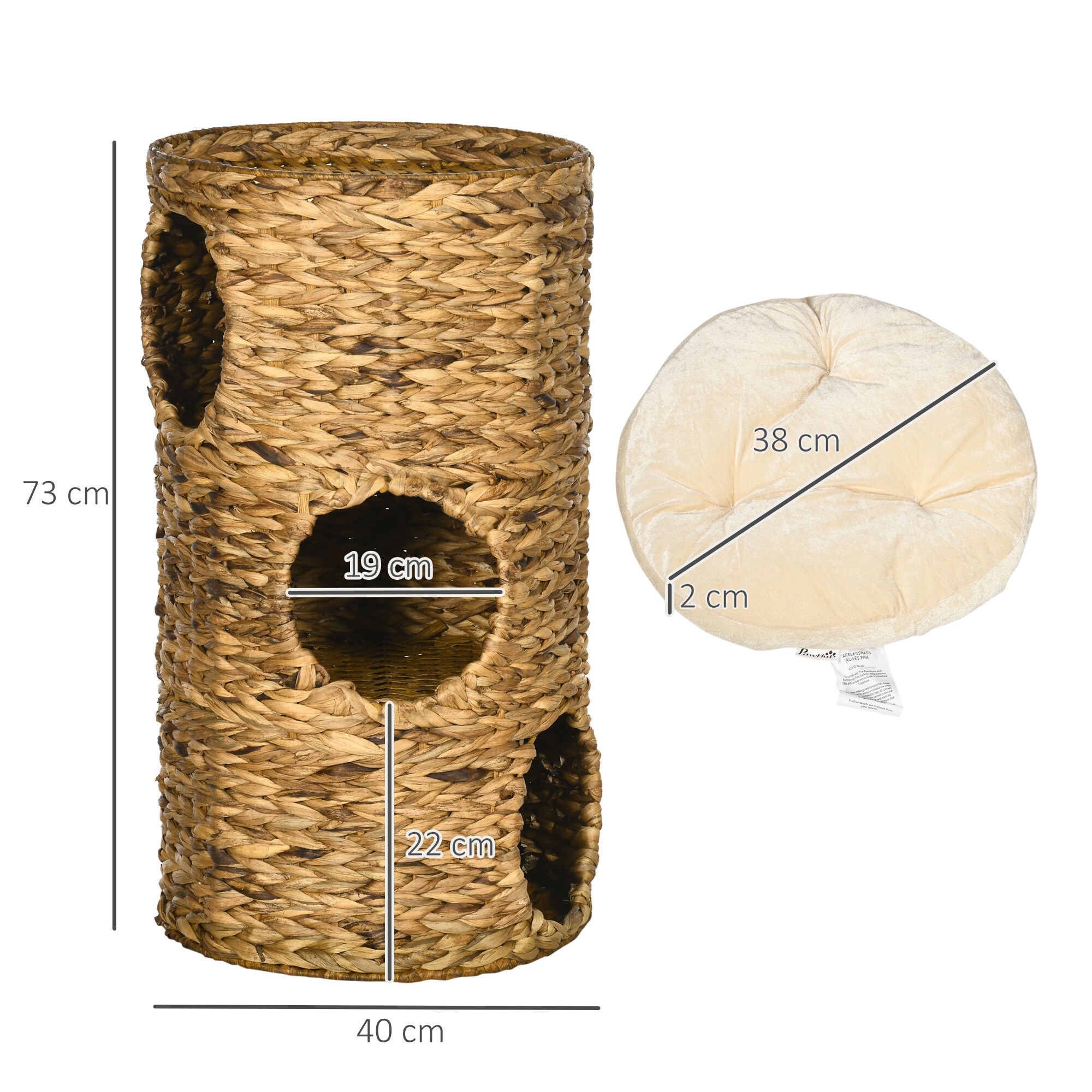 PawHut Katzenturm mit Kissen und 3 Eingängen braun 40L x 40B x 73H cm