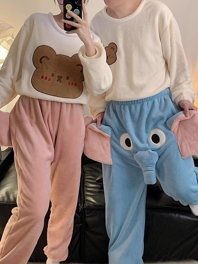 Sweetzer - Koppel bijpassende elastische taille olifant fleece harem pyjamabroek (verschillende ontwerpen)