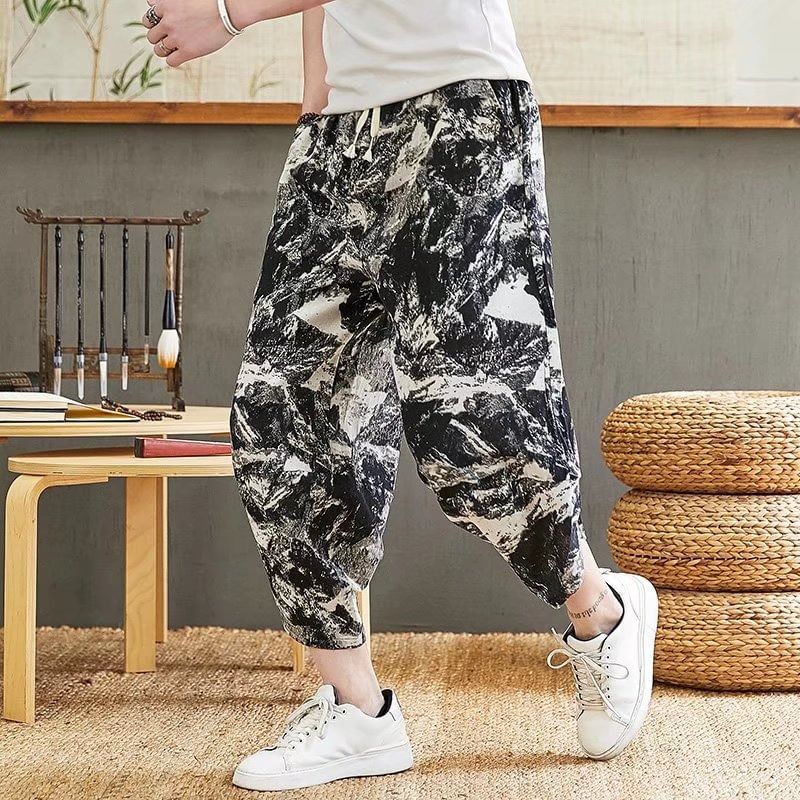 Acrius - Cropped harembroek met trekkoord en print