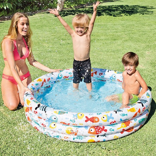Piscina inflável Intex com 3 anéis e desenho de peixe, 132x28 cm - 248 L/água