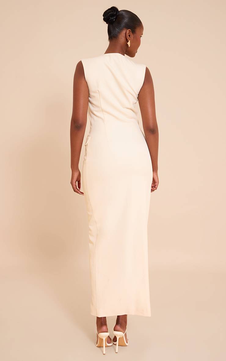 Pale Yellow Robe Longue Boutonnée En Tissu Tissé
